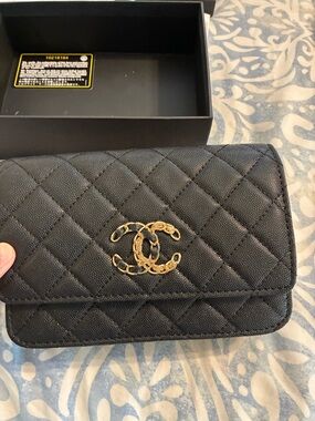 CC GWP Quilted Black Wallet with Gold CC Emblem